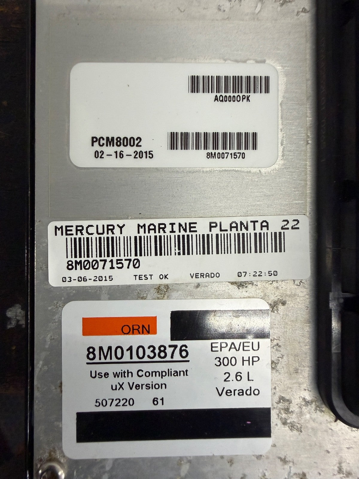 2015 Mercury Verado 300 HP Outboard Computer PCM8002 ECU (TWO WIRE FSM MODEL) - Fishhawk MarineeBay Motors:Parts & Accessories:Boat Parts:Outboard Engines & Components:Electrical Systems