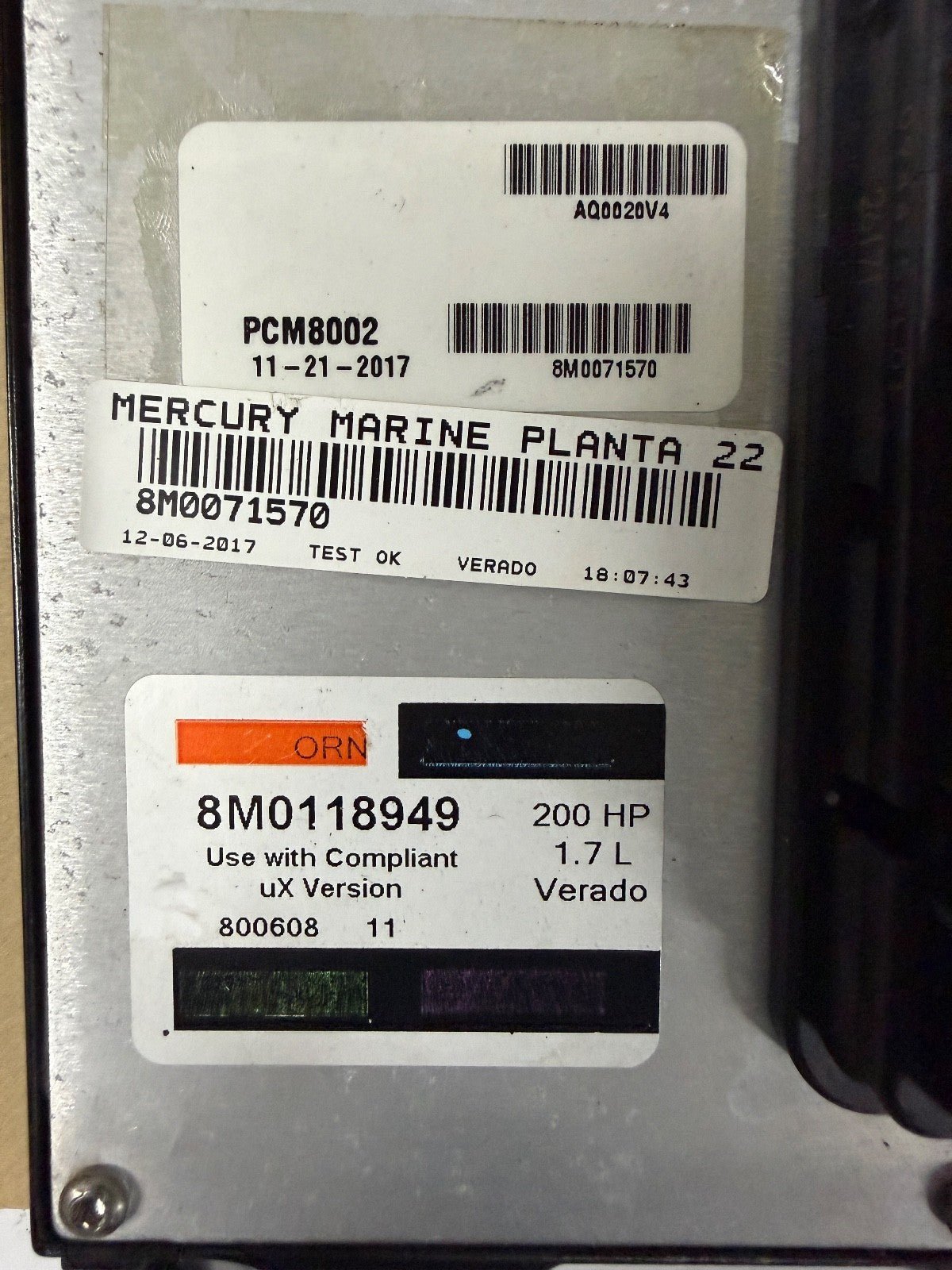 2017 Mercury Verado 200 HP Outboard Computer PCM8002 ECU 8M0018949 8M0071570 PCM - Fishhawk MarineeBay Motors:Parts & Accessories:Boat Parts:Outboard Engines & Components:Electrical Systems